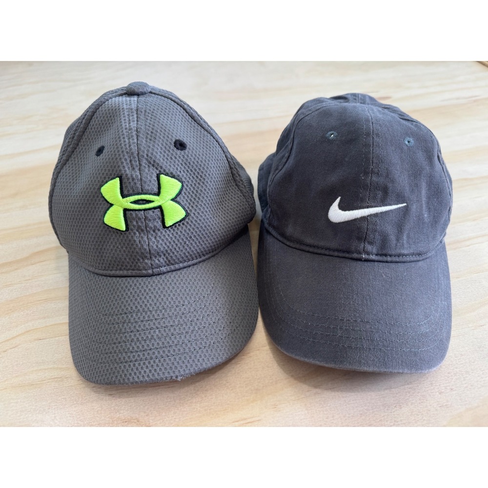 Kids Nike and Under Armour Baseball Hats Bundle Grey Neon Green Size 4-7 Years